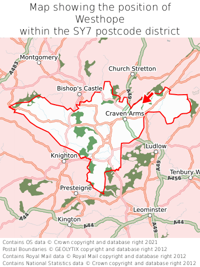 Map showing location of Westhope within SY7