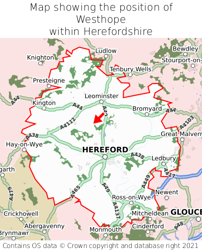 Map showing location of Westhope within Herefordshire