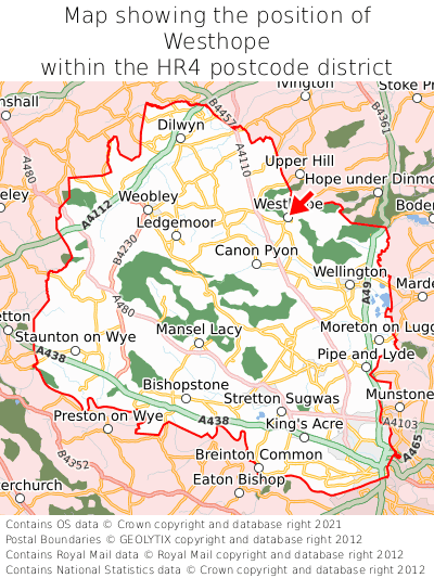 Map showing location of Westhope within HR4