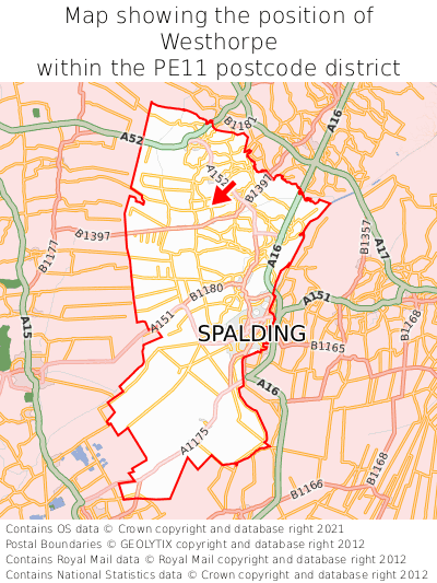 Map showing location of Westhorpe within PE11