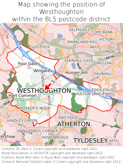 Map showing location of Westhoughton within BL5