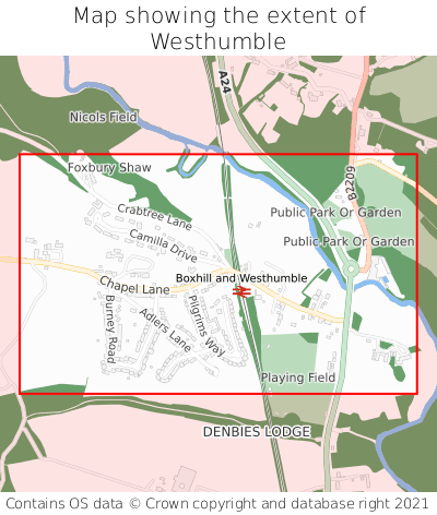 Map showing extent of Westhumble as bounding box