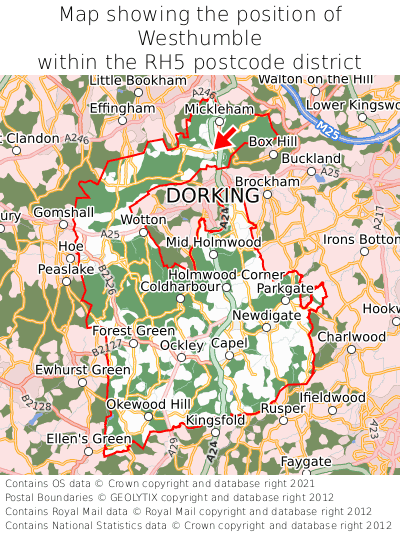 Map showing location of Westhumble within RH5