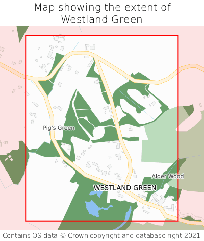 Map showing extent of Westland Green as bounding box