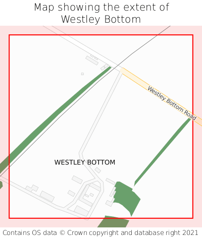 Map showing extent of Westley Bottom as bounding box