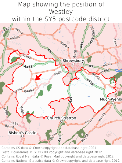 Map showing location of Westley within SY5