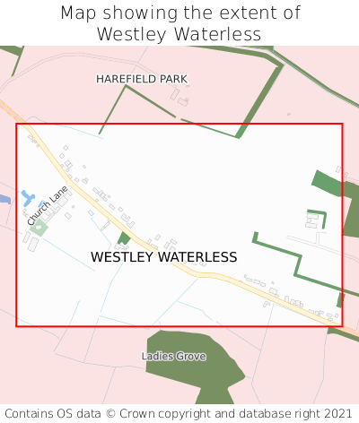 Map showing extent of Westley Waterless as bounding box