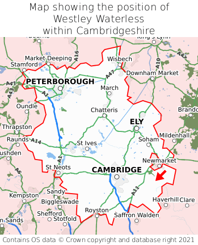 Map showing location of Westley Waterless within Cambridgeshire