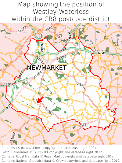 Map showing location of Westley Waterless within CB8