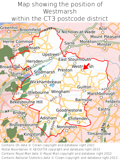 Map showing location of Westmarsh within CT3
