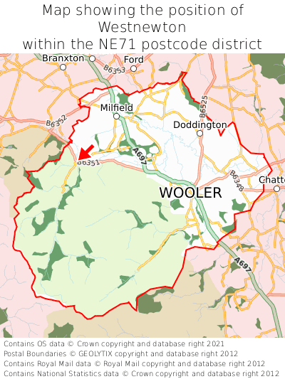 Map showing location of Westnewton within NE71