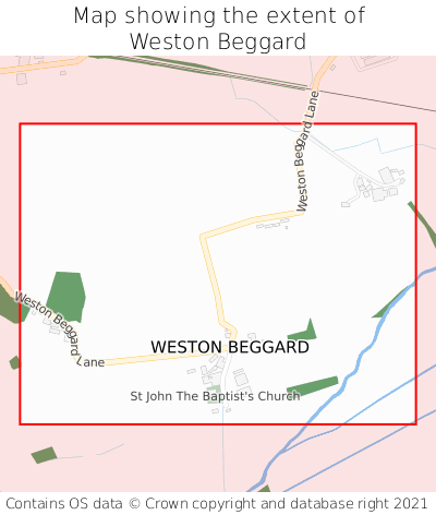 Map showing extent of Weston Beggard as bounding box
