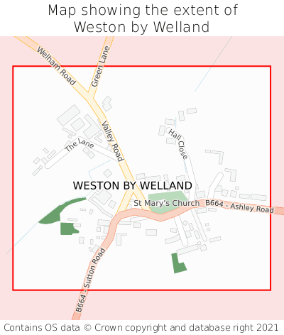 Map showing extent of Weston by Welland as bounding box
