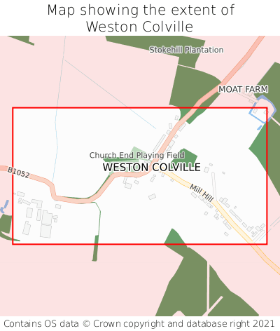 Map showing extent of Weston Colville as bounding box