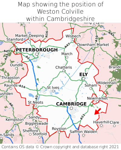 Map showing location of Weston Colville within Cambridgeshire