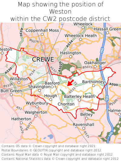 Map showing location of Weston within CW2