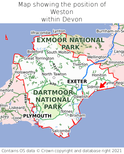 Map showing location of Weston within Devon