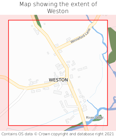 Map showing extent of Weston as bounding box