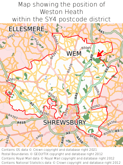 Map showing location of Weston Heath within SY4