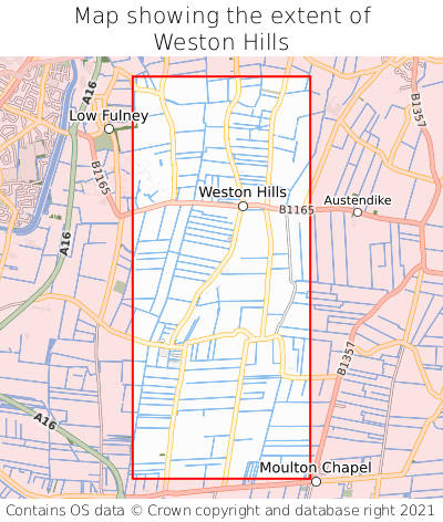 Map showing extent of Weston Hills as bounding box