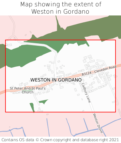 Map showing extent of Weston in Gordano as bounding box
