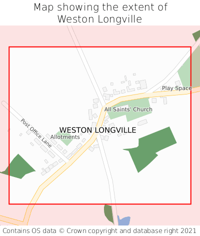 Map showing extent of Weston Longville as bounding box