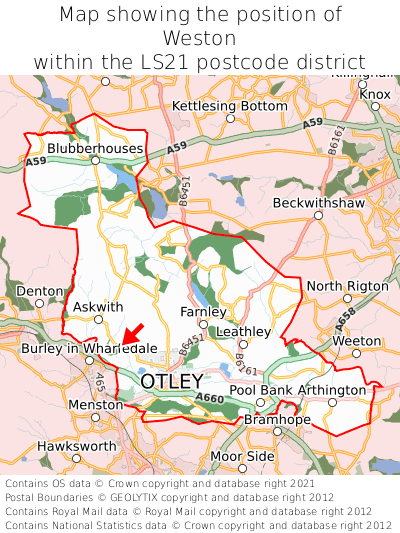 Map showing location of Weston within LS21