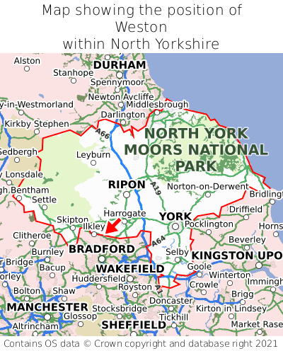 Map showing location of Weston within North Yorkshire