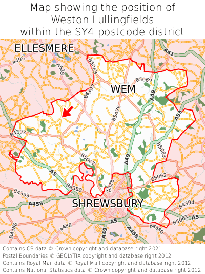 Map showing location of Weston Lullingfields within SY4