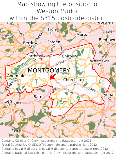 Map showing location of Weston Madoc within SY15