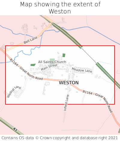 Map showing extent of Weston as bounding box