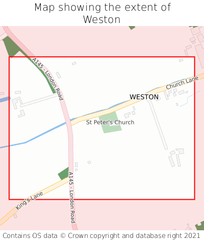 Map showing extent of Weston as bounding box