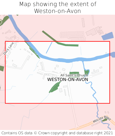 Map showing extent of Weston-on-Avon as bounding box