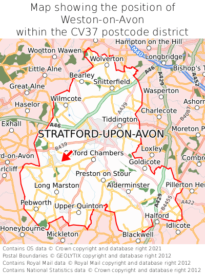 Map showing location of Weston-on-Avon within CV37
