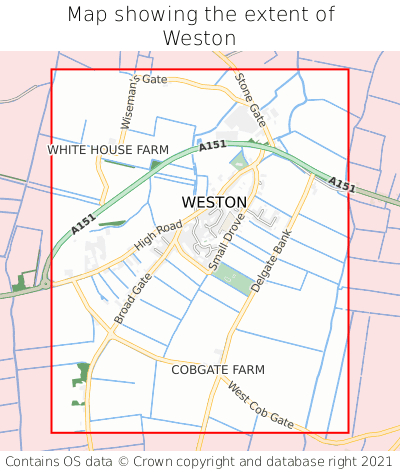 Map showing extent of Weston as bounding box