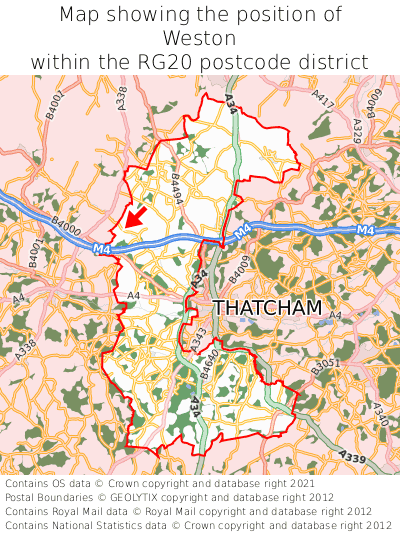 Map showing location of Weston within RG20