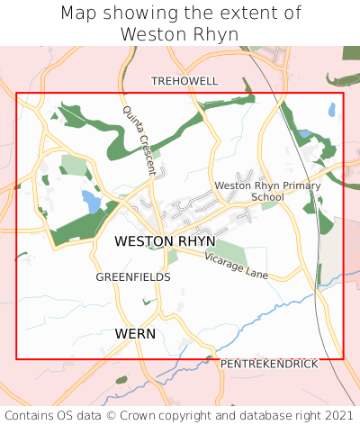 Map showing extent of Weston Rhyn as bounding box