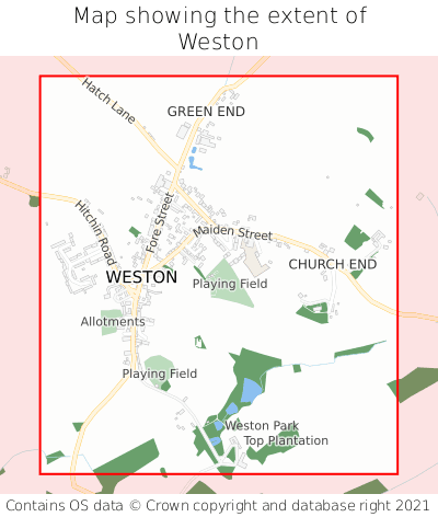 Map showing extent of Weston as bounding box