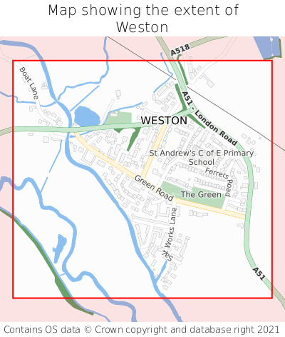 Map showing extent of Weston as bounding box