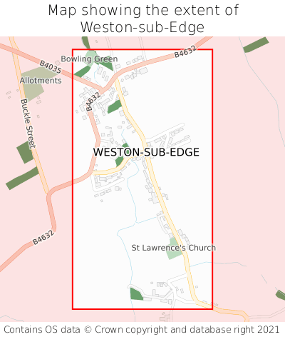 Map showing extent of Weston-sub-Edge as bounding box