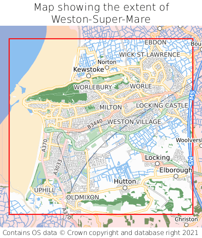 Map showing extent of Weston-Super-Mare as bounding box