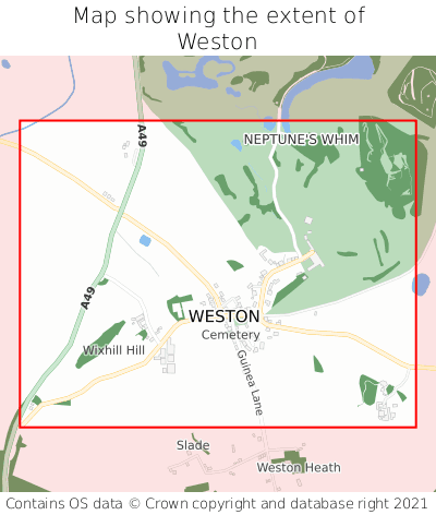 Map showing extent of Weston as bounding box