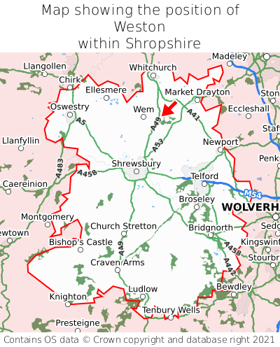 Map showing location of Weston within Shropshire