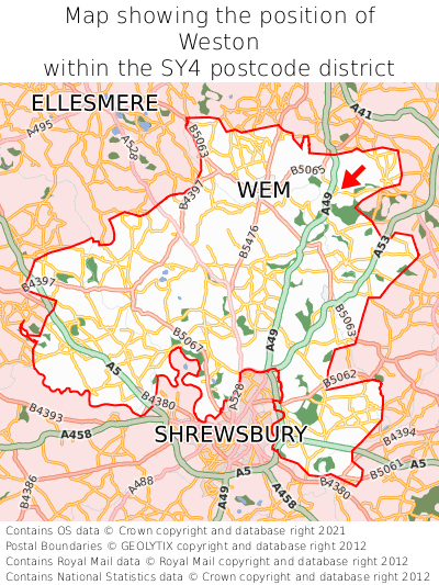 Map showing location of Weston within SY4