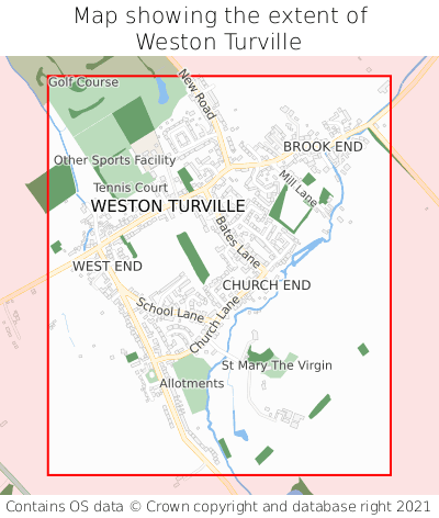 Map showing extent of Weston Turville as bounding box