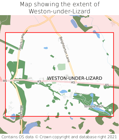 Map showing extent of Weston-under-Lizard as bounding box