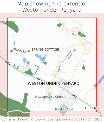 Map showing extent of Weston under Penyard as bounding box