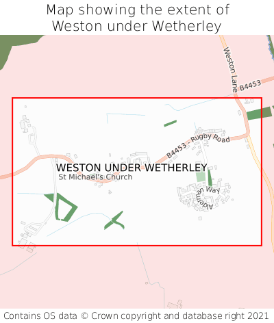 Map showing extent of Weston under Wetherley as bounding box