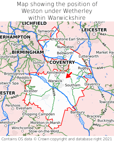 Map showing location of Weston under Wetherley within Warwickshire