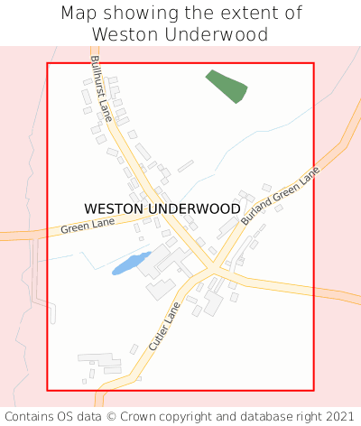 Map showing extent of Weston Underwood as bounding box